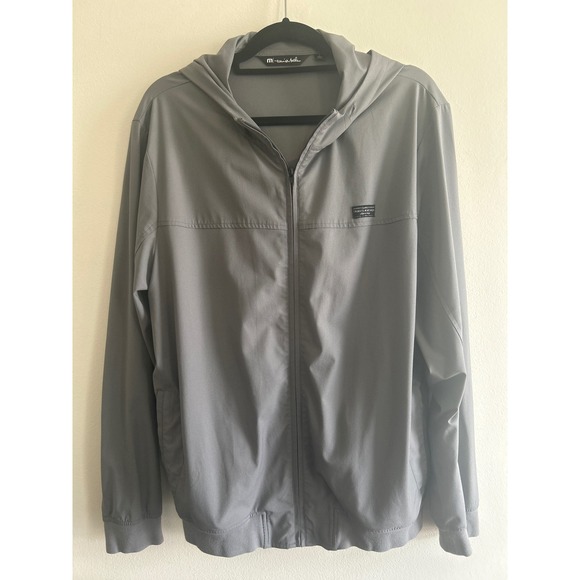 TravisMathew Other - TravisMathew Mens Grey Full Zip Hooded Performance Jacket Large Textured Grid